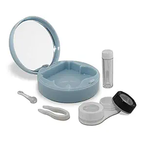 Visions India Travel Round Contact Lens Case With Mirror, Solution Bottle, Lens Plucker And Lens Holder Stick (Blue)