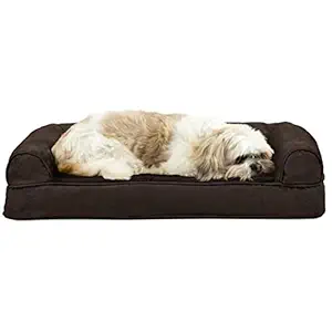 Furhaven Pet Plush & Suede Cooling Gel Top Sofa Pet Bed, Medium, Espresso