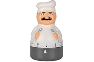 Jayron Kitchen Timer Minuterie de Cuisson Minuterie Mécanique Minuterie à Compte à Rebours de 60 Minutes Réveil en Forme de Chef,Adapté aux Enfants et aux Personnes âgées