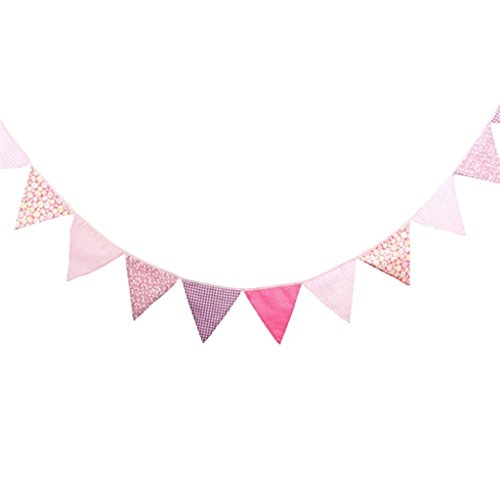 Gazechimp 3.2m Dreieck Wimpelkette mit 12 Schöne Blumen Flagge , Wimpel Girlande aus Baumwolle für Weihnachten Hochzeit Geburtstag Haus Dekor , 16x16x16cm - Rosa