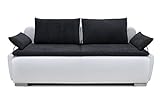 Bettkasten 150397 Lucas Boxspring-/Schlafsofa, 105 x 224 x 97 cm, Materialmix PU Kunstleder weiß mit weichen Strukturstoff schwarz