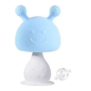 Babys World Teether Rattle Toy Soothing Pacifier BPA Free Teethers , Breast Nipple Shape Mushroom Teether (Blue)