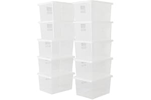 BiGDUG Plastic Storage Boxes – Clear Containers Tubs with Lids for Home or Office Storage (10 x 31 Litre)