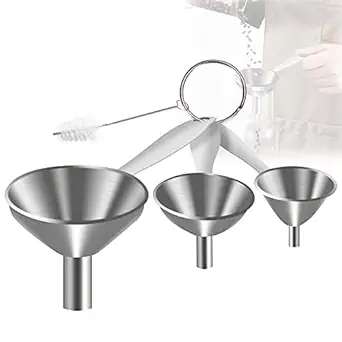 SHAFIRE 4 in 1 Set Funnel for Kitchen,Stainless Steel Funnel for Oil Dispenser,With Cleaning Brush Funnel Small?Silver?