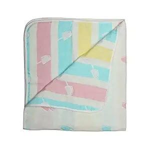 LuvLap 100% Muslin Cotton 6 Layered Reversible Baby Quilt Cum Wrapper Blanket - White Ice Cream