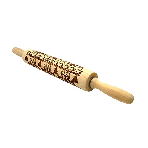 Libeauty Rolling Pins Cookie Roller Christmas Baking Tools Wooden Elk Embossed Print For Kitchen Self-made Sweet Biscuit