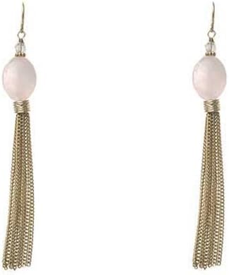 Jodie Rose Rose Quartz Drop Earrings with Gold Tassles