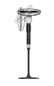 Fanzart Hawk Black - Smart Pedestal Fan With 360 Degree Rotation, Smart Display With Time And Wind Speed Setting, 5 Fine Acrylic Transparent Blades With Remote Control (Black)
