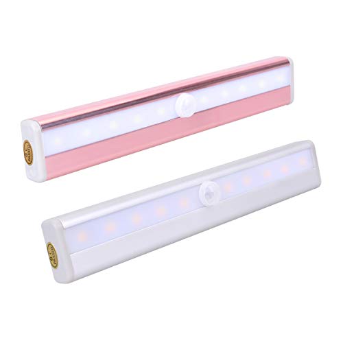 Preisvergleich Produktbild OZUAR Automatische Beleuchtung Sensor Licht Kabellose Batteriebetrieben, 10 LED Schrankleuchte Nachtlicht, 2er Set, Kaltweiß et Warmweiß (Roségold)