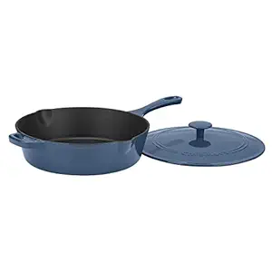 Cuisinart CI45-30BG Chef's Classic Enameled Cast Iron 12-Inch Chicken Fryer with Cover, Provencal Blue