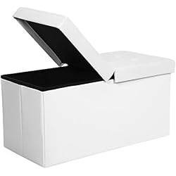 SONGMICS Tabourets Coffre de Rangement Couvercle Pliable par 2 côtés Banc de Rangement Charge admissible 300 kg Blanc 76 x 38 x 38 cm LSF45WT