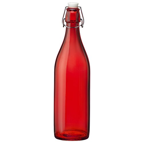 Bormioli RoccoGiara Swing Top Bottle Red 1 Litre - Set of 6 - Red Glass Bottle for Cordials and Preserves