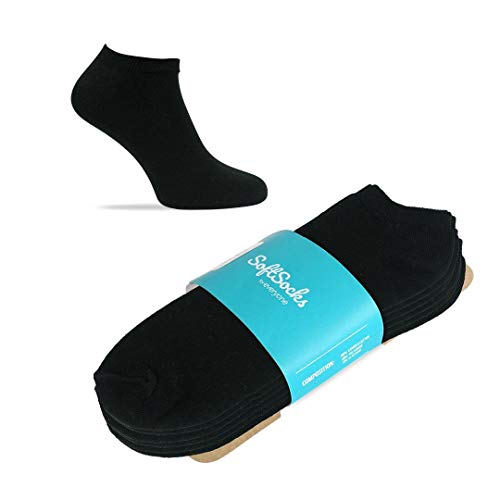 SoftSocks SNEAKER LOW CUT Calcetines para mujeres, hombres y adolescentes, varios tamaños, 6 pares: ¡Negro, blanco o mixto! Calidad de algodón! (Negro, 35-38)