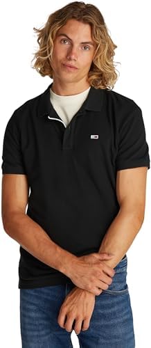 Tommy Jeans Tjm Slim Placket Polo Ext, Polo a Maniche Corte Uomo, Nero (Black), XS