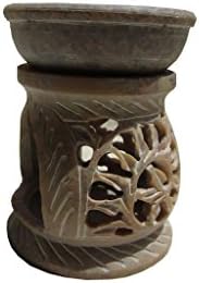 mysticalindiaHandmade Soapstone Oil Burner, Oil Diffuser, Oil Warmer, Candle Holder Carved Flower Design.