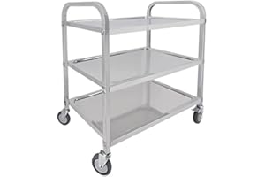 MOOTACO Chariot de Service INOX Service desserte de Cuisine INOX 3 étagères 4 Tailles de Restaurant(75 * 40 * 83.5cm)