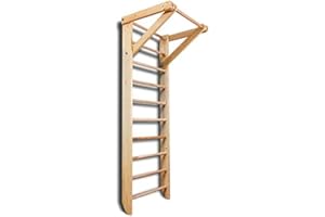 KINDSPORT Sportgerät Kletterwand Klettergerüst Fitness ˝Sport-1-220˝ Holz Sprossenwand mit Stange Turnwand Kinder Gym
