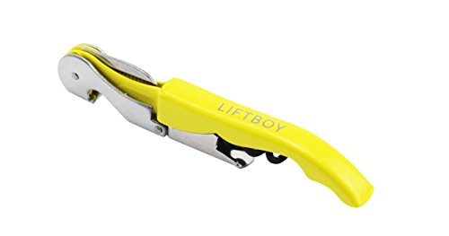 Liftboy Kellnermesser mit Doppelhebel in Gelb - Korkenzieher, Wein-Messer, Flaschenöffner, Kellner-Besteck mit Kapsel-schneider - Flaschen leicht Öffnen mit Sommeliermesser