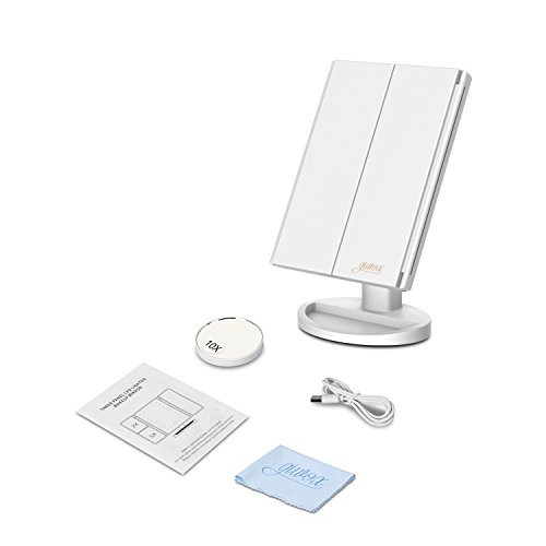 Giwox Make-up-Spiegel Tischspiegel mit LED und Smart Touch Folding Spiegel Triple-2X / 3X / 10X mit kleinen Taschenspiegel (weiß) - 7