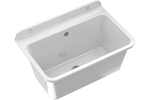 Évier Extérieur Buanderie - Évier lavoir Buanderie - Lavabo extérieur avec siphon - Lavabo mural en polypropylène - 61 x 41 x 30 cm - Large Blanc - GRANITAN