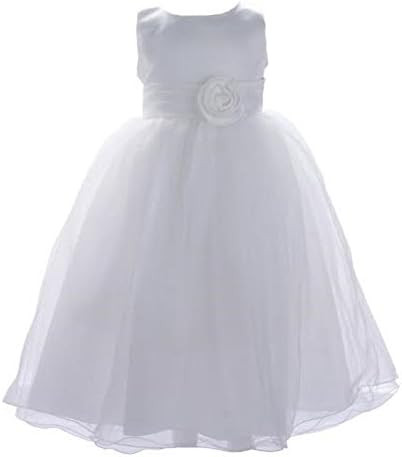 freshbaffs Girls Rose Waist Band Flower Tulle Wedding Flower Girls Birthday Bridesmaid Long Dress