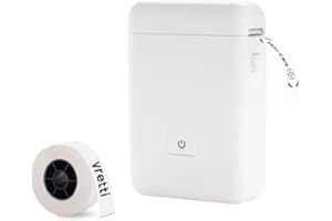 Drukarka etykiet Vretti z taśmą klejącą, przenośna drukarka etykiet Bluetooth, używana do przechowywania, kodów kreskowych, poczty, biura, domu, organizacji, naklejek, wielu szablonów mini etykiet