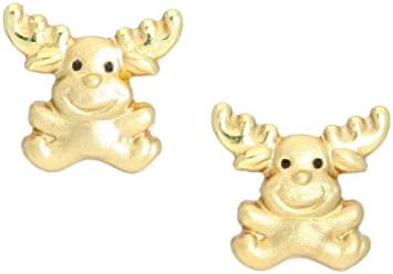 MyGold Children's Earrings Yellow Gold 8 Carat 333 Gold without stones Matt Shine 6 mm x 7 mm Small Moose Gifts for Girls Little Elk O 03624,