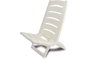 ADRIATIC Beach Chair Coloured Folding Plastic Low Deck Chair Sun Garden Sea Side (White - Set of 1)