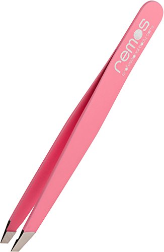 remos - pinzas para cejas - punta oblicua - acero inoxidable - acabado satinado - 9 cm - revestimiento en rosa