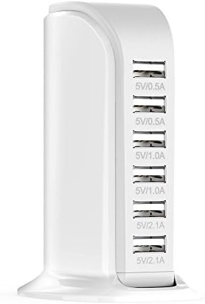 USB Charger, ZNY 6 Port USB Charging Station Desktop Charger Wall Charger For Apple iPad iPhone 7 6 6S Plus 5 5S 4 Android Samsung S8 S7 S6 Huawei LG Sony (White)