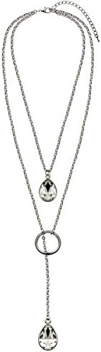 Adorning Ava Silver Layered Multi-Row Pull Through Jewel Necklace with Clear Crystal Rhinestone Pendants