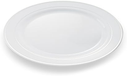 20 High Quality & Elegant Disposable Dinner Plates with Silver Rims ~ 10.25" (26cm)