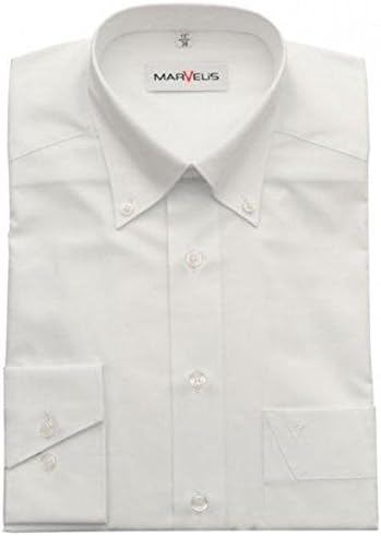 Marvelis Mens Regular Comfort Fit Non Iron Pure Cotton Long Sleeve Button-Down Shirt White Poplin Button-Down 46/18"