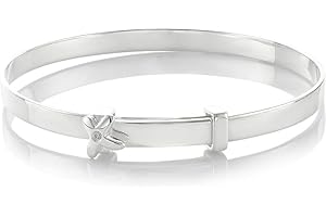 Molly Brown London Sterling Silver First Diamond Kiss Expandable Baby Bangle. Christening Bangle | Baby Jewellery | Baby Keepsake | Baby Shower Gift​​​​