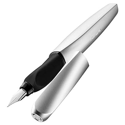 Pelikan 947101 Twist Stylo à plume dans un boîtier pliable Plume M Pour droitier ou gaucher Argenté