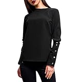 ITISME Damen Strickjacke Frauen-beiläufiges festes langes Hülsen-Oansatz-Knopf-Hülsen-Pullover-Hemd übersteigt Bluse