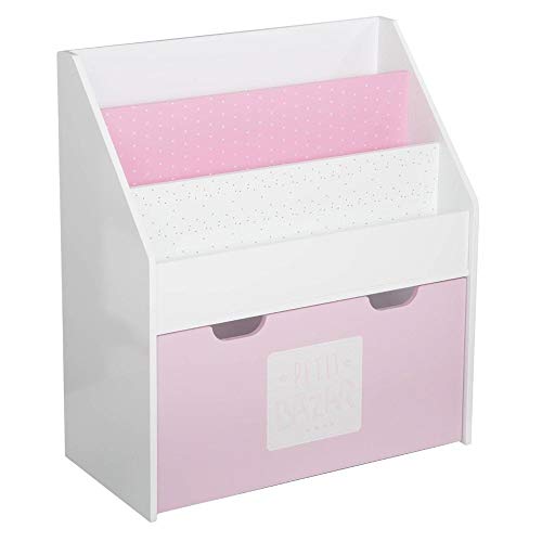 2 in 1: Bücherregal + Kiste mit Stauraum aus Holz, für Kinder - Farbe ROSA und WEIß
