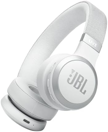 JBL Live 670 NC Cuffie On-Ear Bluetooth Wireless, con Cancellazione Adattiva del Rumore, SmartAmbient, Personi-Fi 2.0, JBL Surround, Connessione Multipoint, fino a 65 Ore di Autonomia, Bianco