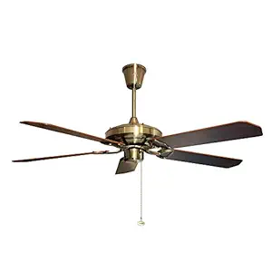 Fanzart Classic - 5 Special Wooden 80 Watts Reversible Dual Colour Blades, Pull Chain Operation, Energy Saving, Noiseless Motor Antique Brass Ceiling Fan