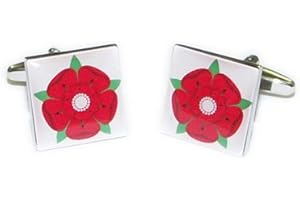 GIFTSEARCH New Silver Plated Square Red Lancashire Rose Cufflinks -in gift box