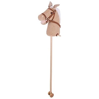 Bigjigs Toys Cheval bâton en Bois en Velours côtelé