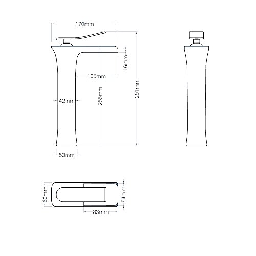 Grifo Lavabo Cascada Monomando,Grifos Baño de Latón,Negra,Montaje en encimera, un solo agujero,Hiendure HE6009BH