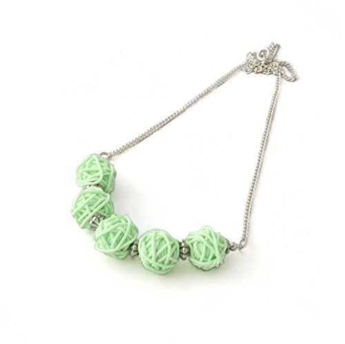 Mint Green Bead Necklace for Women, Silver Plated Colourful Yarn Jewellery Gifts for Her Under 20