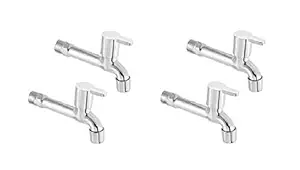 Laysan Mark Stainless Steel Brass Long Body Tap with Foam Flow, Bathroom Bib Cock Tap for Kitchen with Mirror Polished Wall Flange & Teflon Tape (Standard; Silver) - Pack of (4)