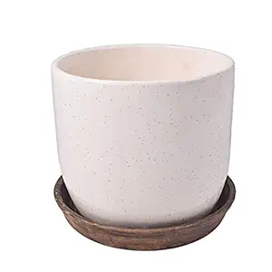 Lasaki Ceramic Flower Pots with Tray Plate Egyptian Bowl Ceramic Pots for Indoor Plants,Planters,Flower pots,gamla for Indoor,Outdoor,Succulent Pot.(Color:White,Plate:Antique) Cir001