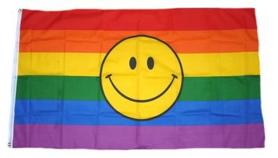 Fahne / Flagge Regenbogen Smile NEU 90 x 150 cm Flaggen