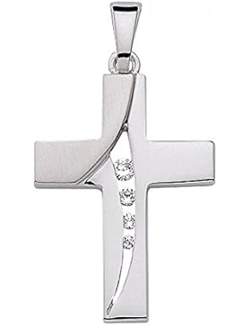 Silber Kreuz Anhänger mit Zirkonia aus 925 Sterling Silber rhodiniert