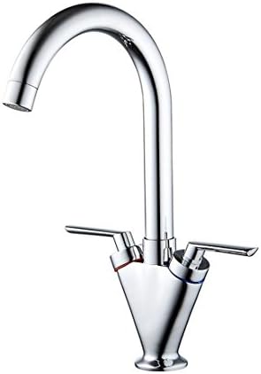Kitchen Sink Taps Hot And Cold Water Mixer Silver Chromed Copper , Swivel Spout Double Lever Without Hoses , Scarecrow Shape Vegetables Fruit Washing Cooking Room Chromed Faucet