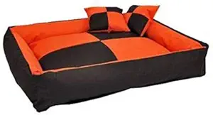 Gorgeous Reversable Black,Orange Square Shape 2 Small Pillow Extra Ultra Soft Ethnic Designer Bed for Dog/Cat (Export Quality) Size : Small