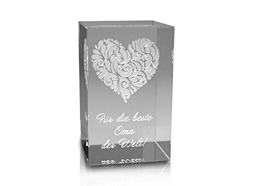 VIP-LASER 3D XL Glas Kristall mit verziertem Herz und Spruch Für die beste Oma der Welt! Gravur VIP-LASER 3D XL Glas Kristall mit verziertem Herz und Spruch Für die beste Oma der Welt! Gravur